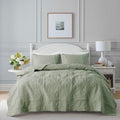B2Ever Damask Quilt Queen Size Bedding Sets With Pillow Shams, Boho Lightweight Bedspread Coverlet, Green Quilted Blanket Thin C