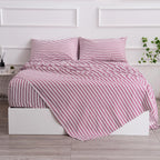 Red Striped Sheets Set Full Size 4 Piece - Super Soft, Easy Care & Breathable Red And White Pinstripe Bed Sheet Set With 16-Inch