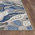HomeRoots Grey/Blue UV-Treated Polypropylene 8’ x 10’ Blue Gray Jacobean Floral Indoor Outdoor Area Rug
