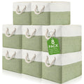 meekoo 8 Pack Fabric Storage Bins Baskets, 15 x 11 x 9.5 in, Green White