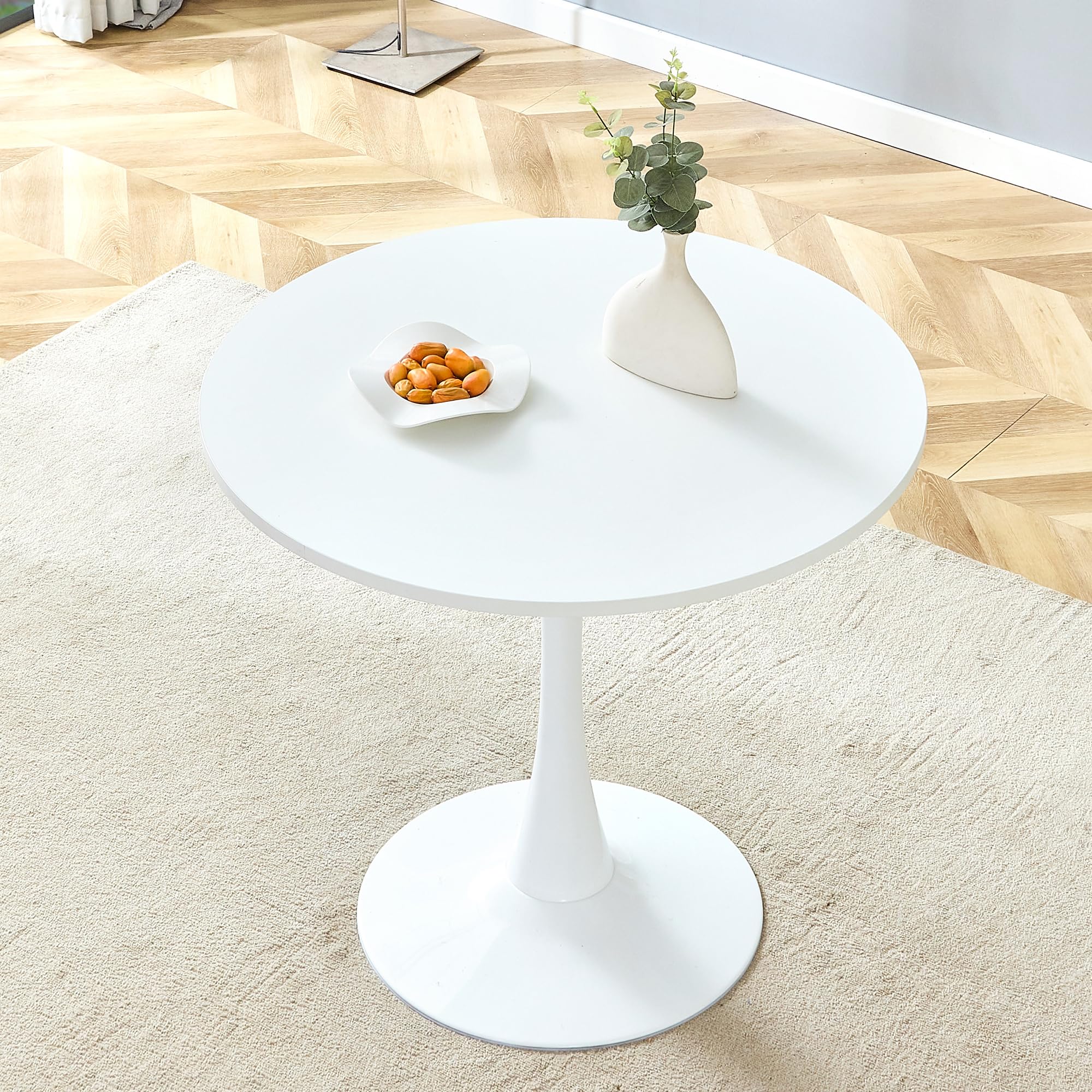 Cripnas Round Dining Table For Small Space,32' Tulip Table With Metal Pedestal Base,White Leisure Tables For 2 To 4 Person For