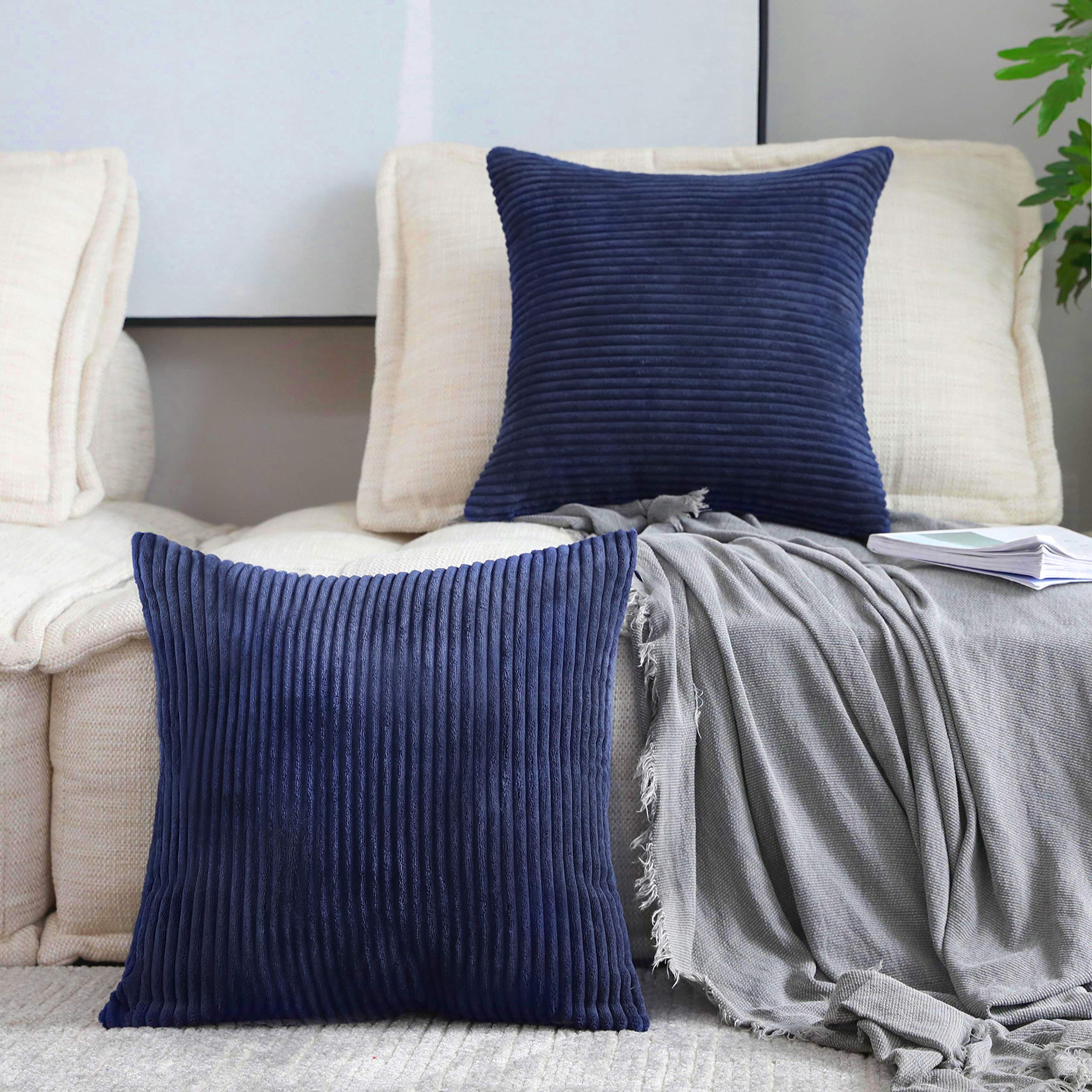 Home Brilliant 2 Packs Outdoor Pillows Cover 22X22 Pillow Covers For Couch Striped Velvet Pillowcases, 55Cm X 55Cm, 22 X 22 Inch