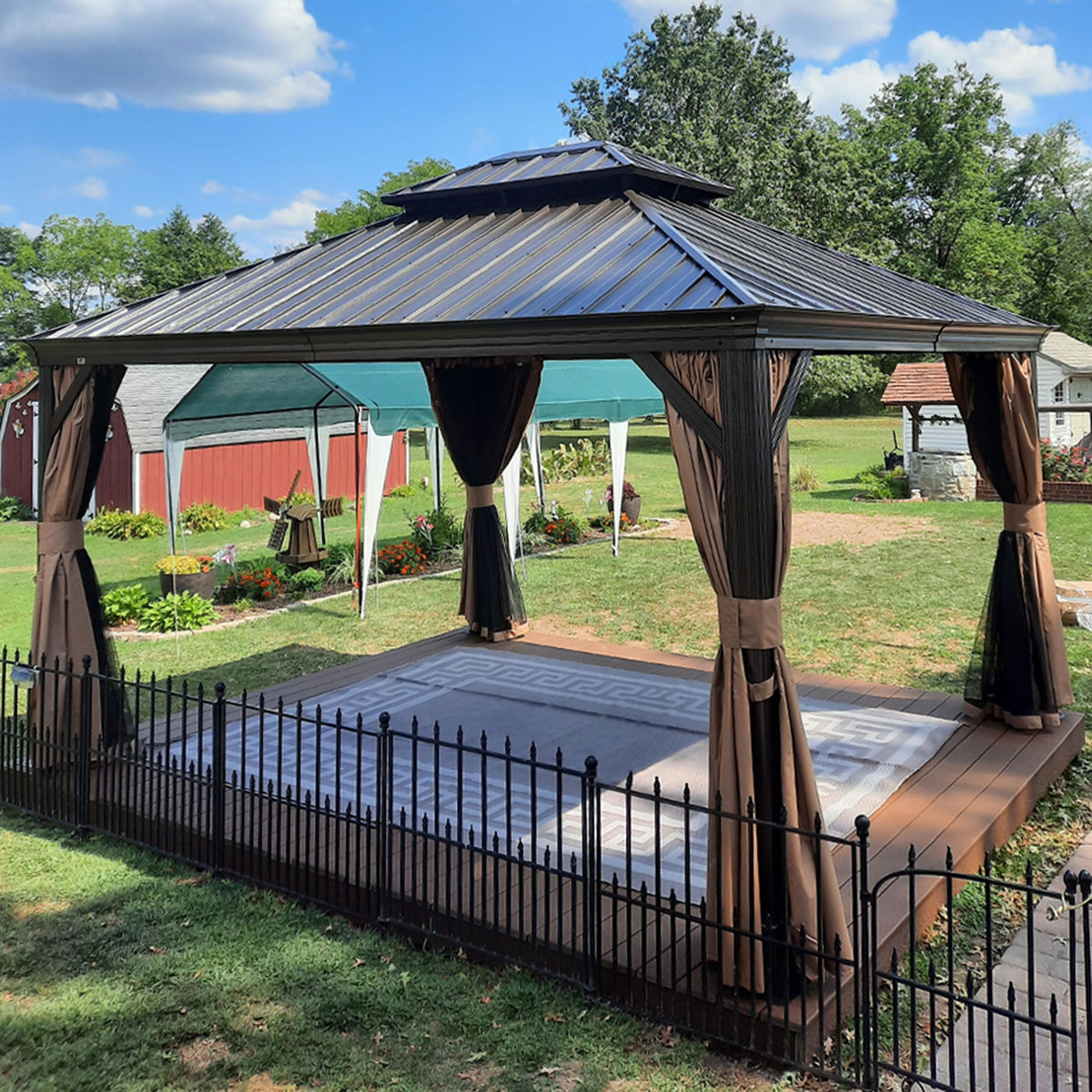Purple Leaf Hardtop Gazebo 10' X 13' Outdoor Pavilion Metal Roof With Netting And Curtains Backyard Deck Garden Outside Permanen