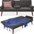 Best Choice Products Mid-Century Modern Upholstered Futon, Convertible Folding Sofa Bed, Small Couch w/Rounded Armrests, 2 Cupho
