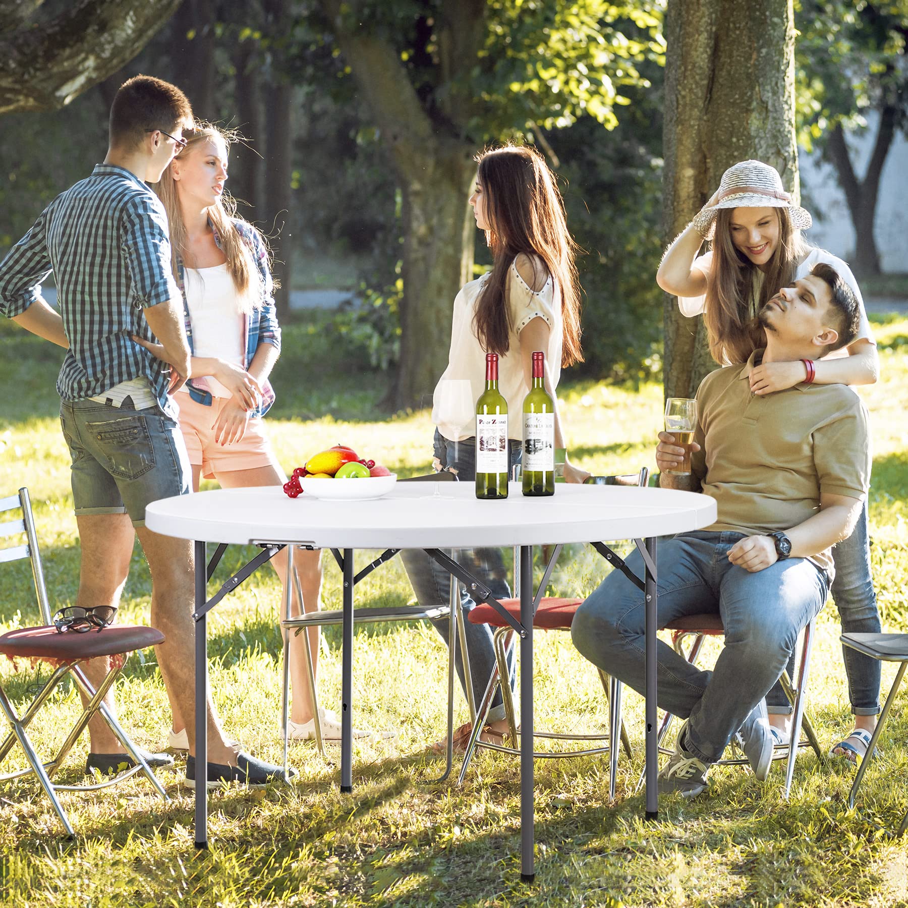 Super Deal 4 Foot Round Folding Card Table, 48' Indoor Outdoor Portable Plastic Kitchen Or Camping Picnic Party Wedding Event Table, White