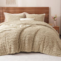 Phf Fluffy Sherpa Fleece King Comforter Set, 3 Pieces Warm Fuzzy Soft Bedding For Winter, 3D Tufted Flannel Plush Shaggy Bed Set