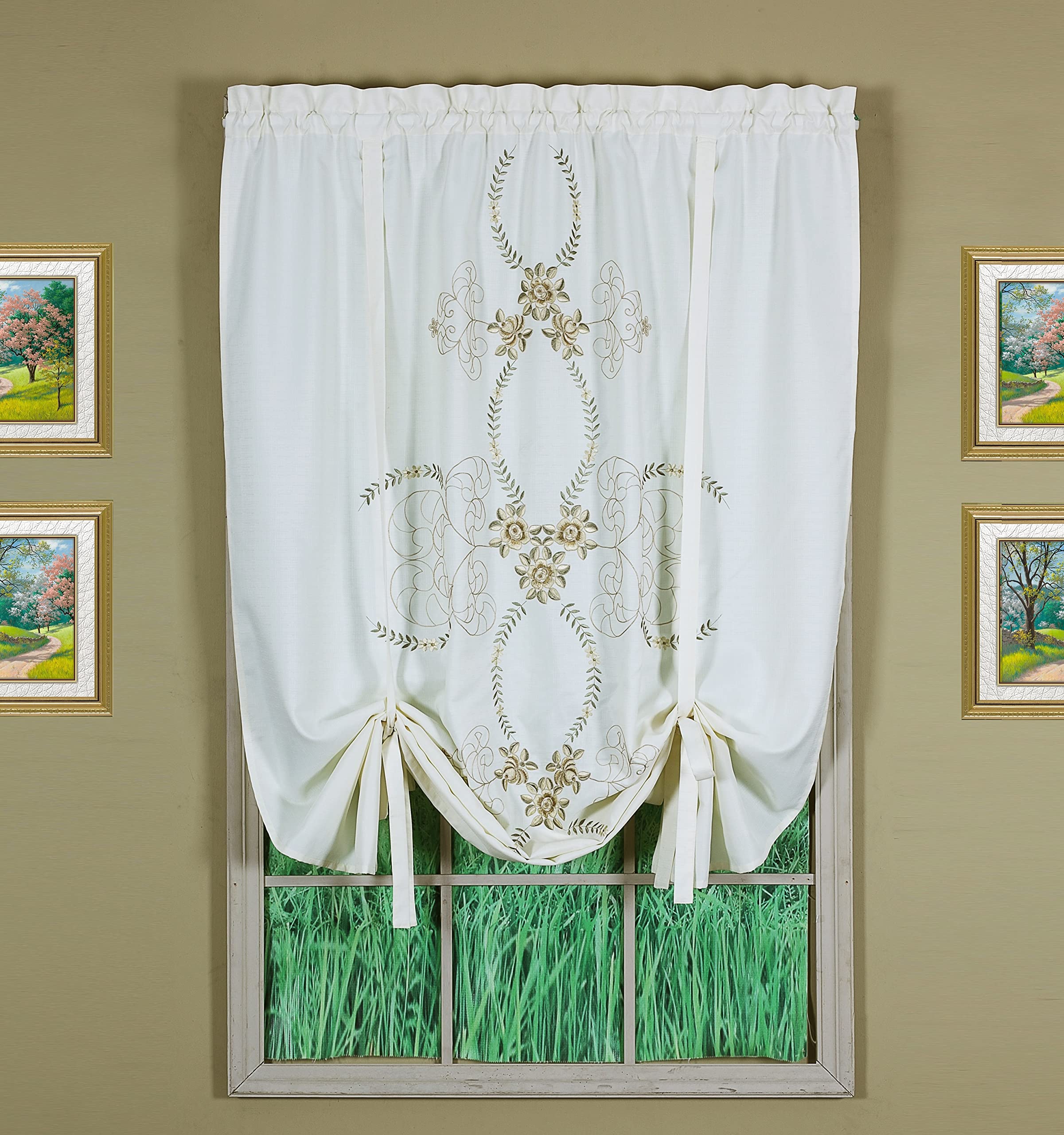 Today'S Curtain Verona Reverse Embroidery Tie-Up Shade, 63', Ecru/Antique