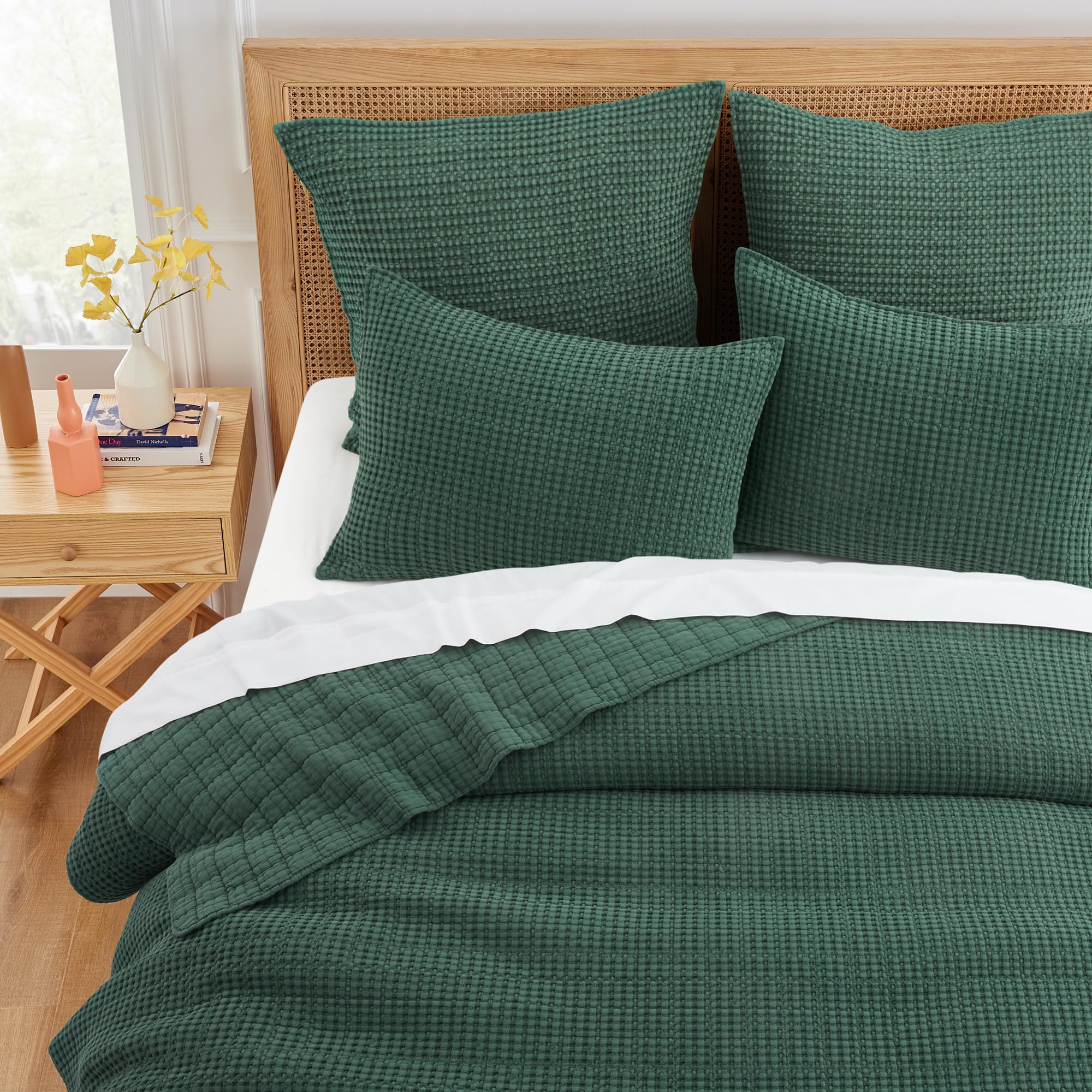 Levtex Home - Mills Waffle - Full/Queen Quilt Set - Forest Green Cotton Waffle - Quilt Size (88 X 92In.), Sham Size (26 X 20In.)
