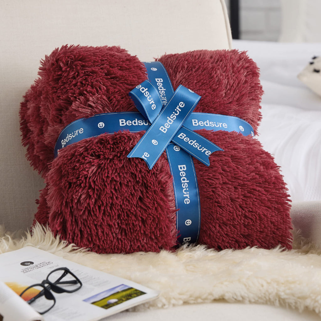 Bedsure Burgundy Faux Fur Blanket - Soft, Fluffy Sherpa Twin Size For Couch, Sofa, Bed - 60X80 Inches, 640 Gsm