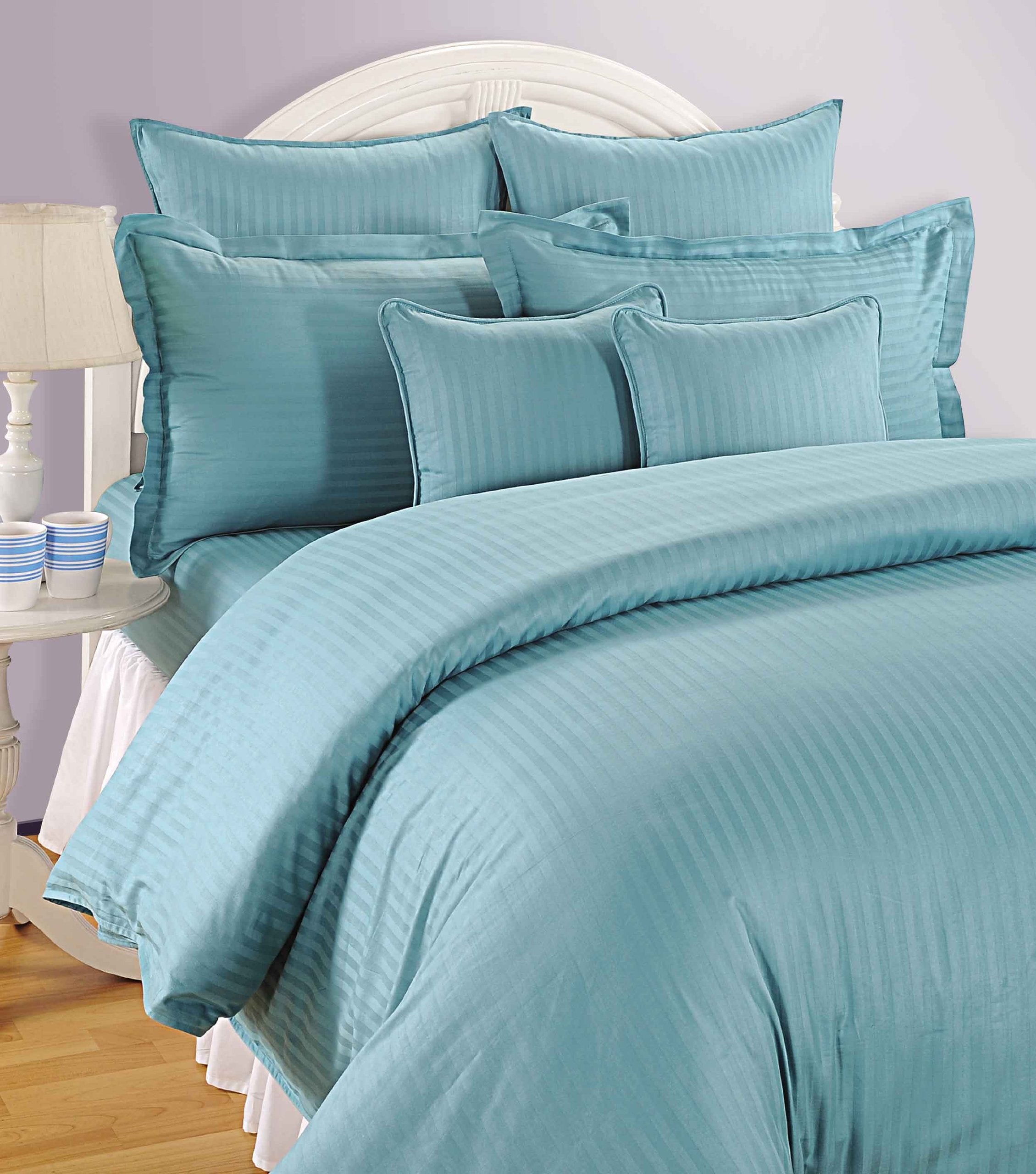 Swayam Sonata Classic Plain Satin Cotton Double Comforter  Blue