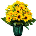 Sympathy Silks Artificial Cemetery Flowers - Grave Flowers for Cemetery - Yellow Sunflower Saddle for Headstone