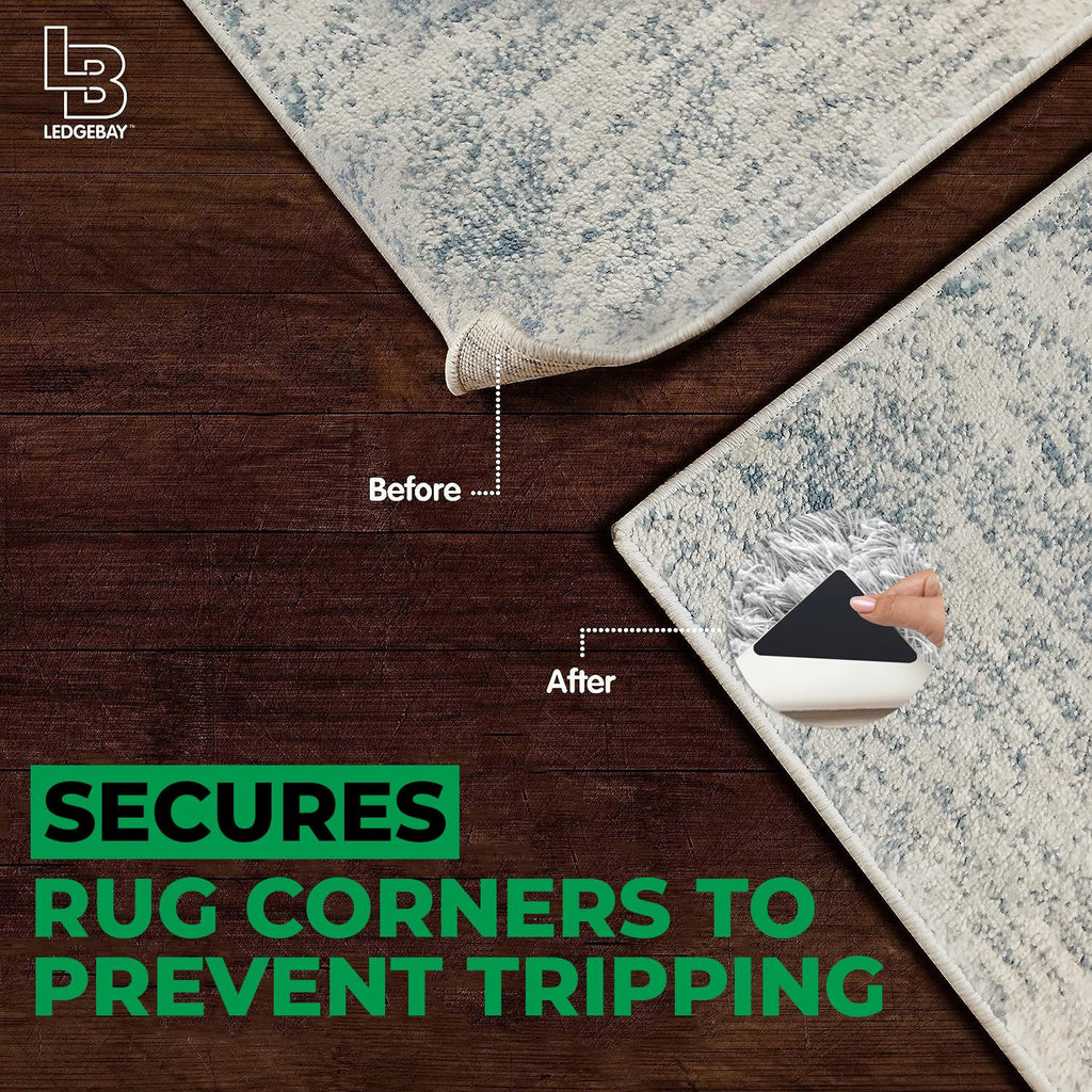 Ledgebay Rug Pad Grippers For Area Rugs - Multi Pack Reusable, No Skid, Washable, Anti-Slip, Rug Pad Gripper For Hardwood Floors