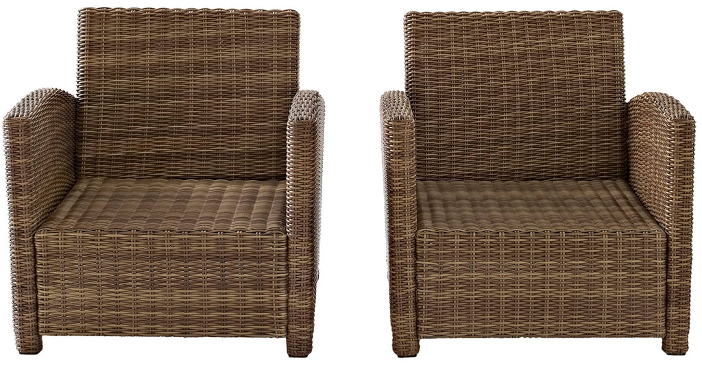 Crosley Furniture Bradenton 3-Piece Outdoor Chair and Side Table Set, Wicker Patio Conversation Sets, Brown with Gray Cushions