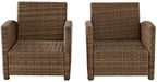 Crosley Furniture Bradenton 3-Piece Outdoor Chair and Side Table Set, Wicker Patio Conversation Sets, Brown with Gray Cushions