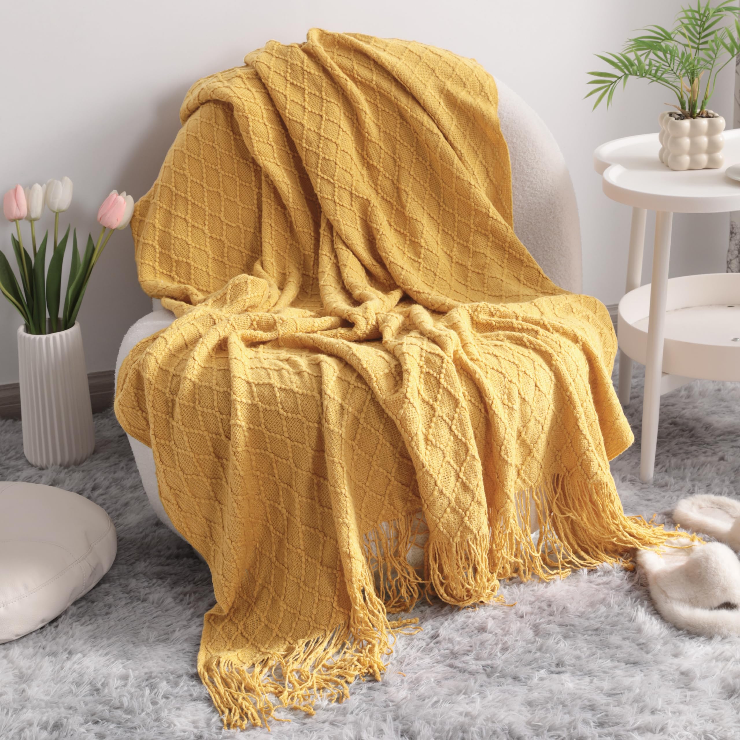 Ntbay Acrylic Knitted Oversized 60X80 Twin Throw Blanket, Lightweight And Soft Cozy Decorative Woven Blanket With Tassels For Tr