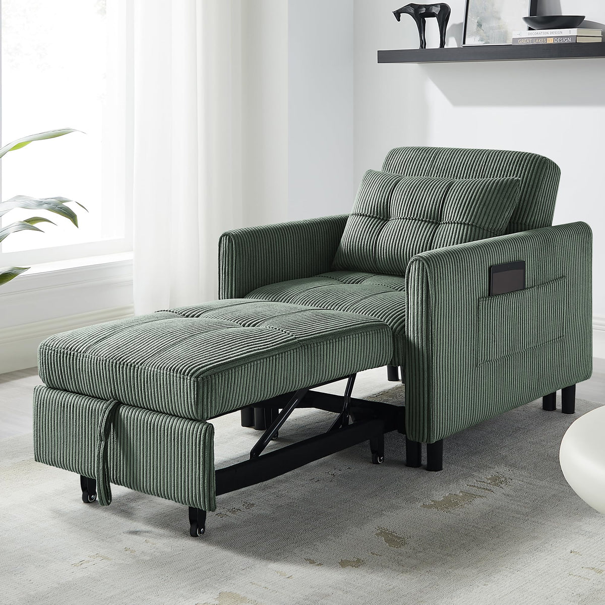 Okd Sleeper Sofa Bed Chair, 3 In 1 Corduroy Convertible Futon Sofa Bed With Charging Station, Side Pocket, Pull Out Sofa Chair B