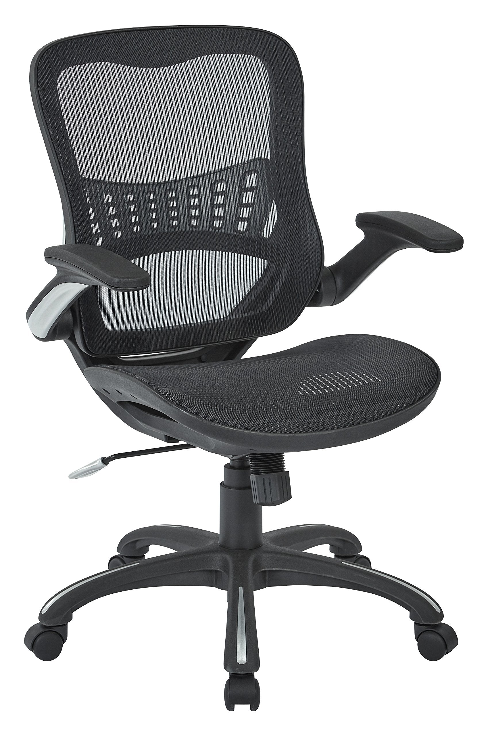 Office Star Riley Ventilated Manager's Office Desk Chair with Breathable Mesh Seat and Back, Black Base with Black