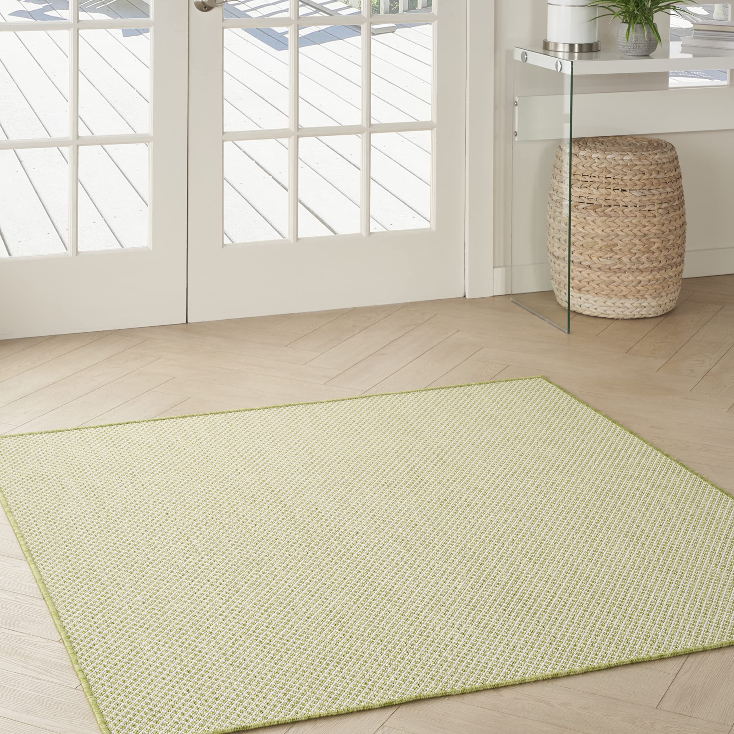 Nourison Courtyard 4' X Square Ivory Green Fabric Modern Area Rug (4' Square)