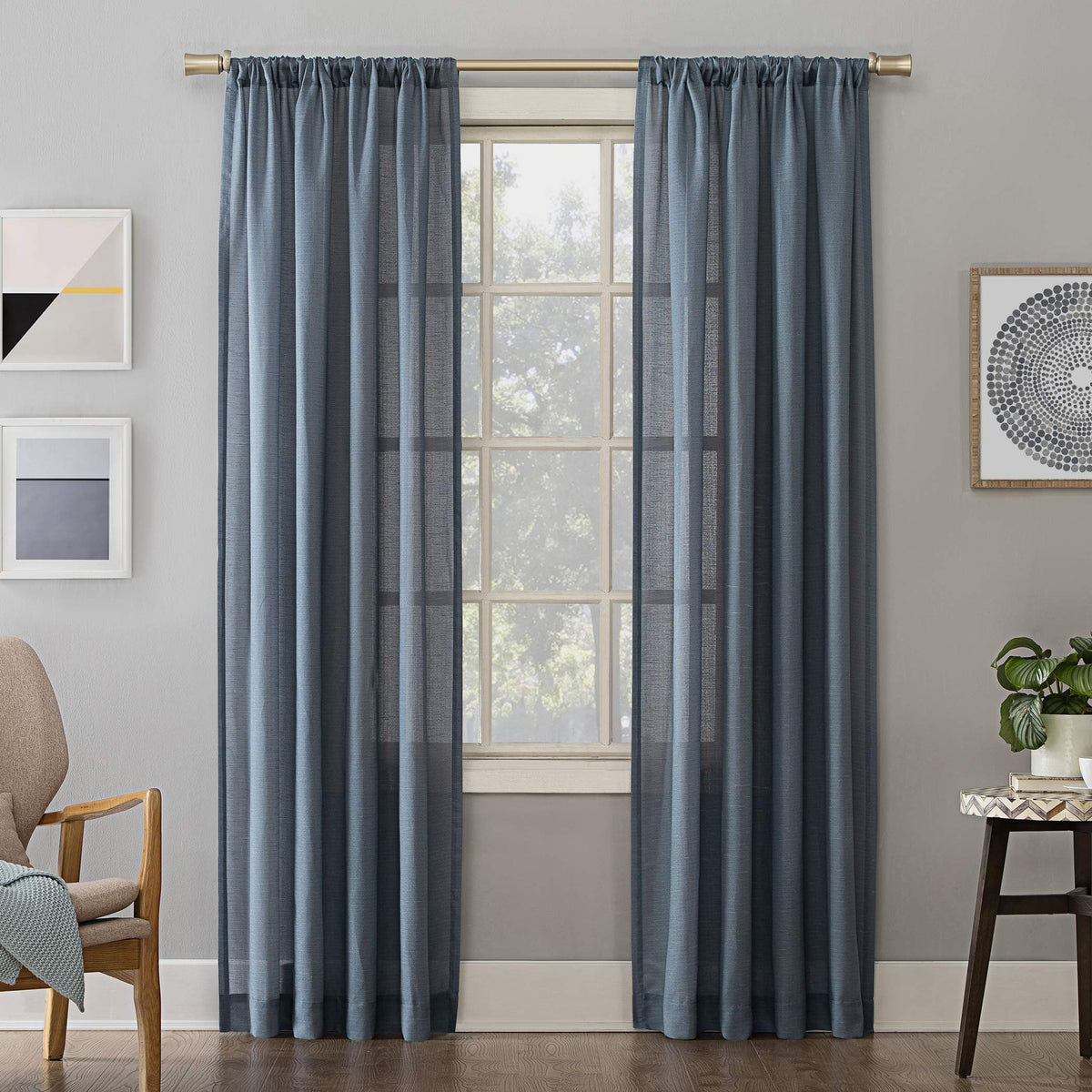 No. 918 Amalfi Linen Blend Textured Sheer Rod Pocket Curtain Panel, 54 x 84, Denim