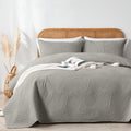 Oarage King Quilt Bedding Set Lightweight Soft Grey Bedspread Coverlet With Leaf Pattern,Ultrasonic Microfiber Bed Cover Set For