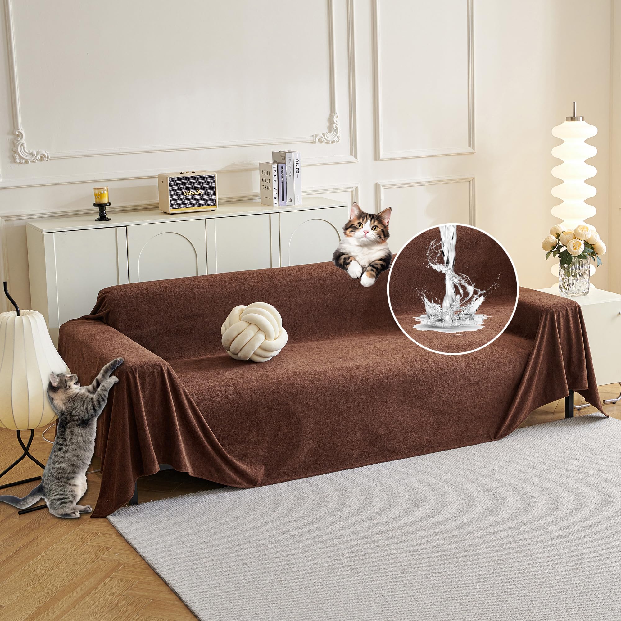 Mysky Home Sofa Covers Washable Couch Cover For Dogs Sofa Cover Furniture Protector Sofa Slipcovers For Dogs Water Resistant Furniture Protector Cover, Soft Thick Sofa Throws, 91' X 118', Chocolate