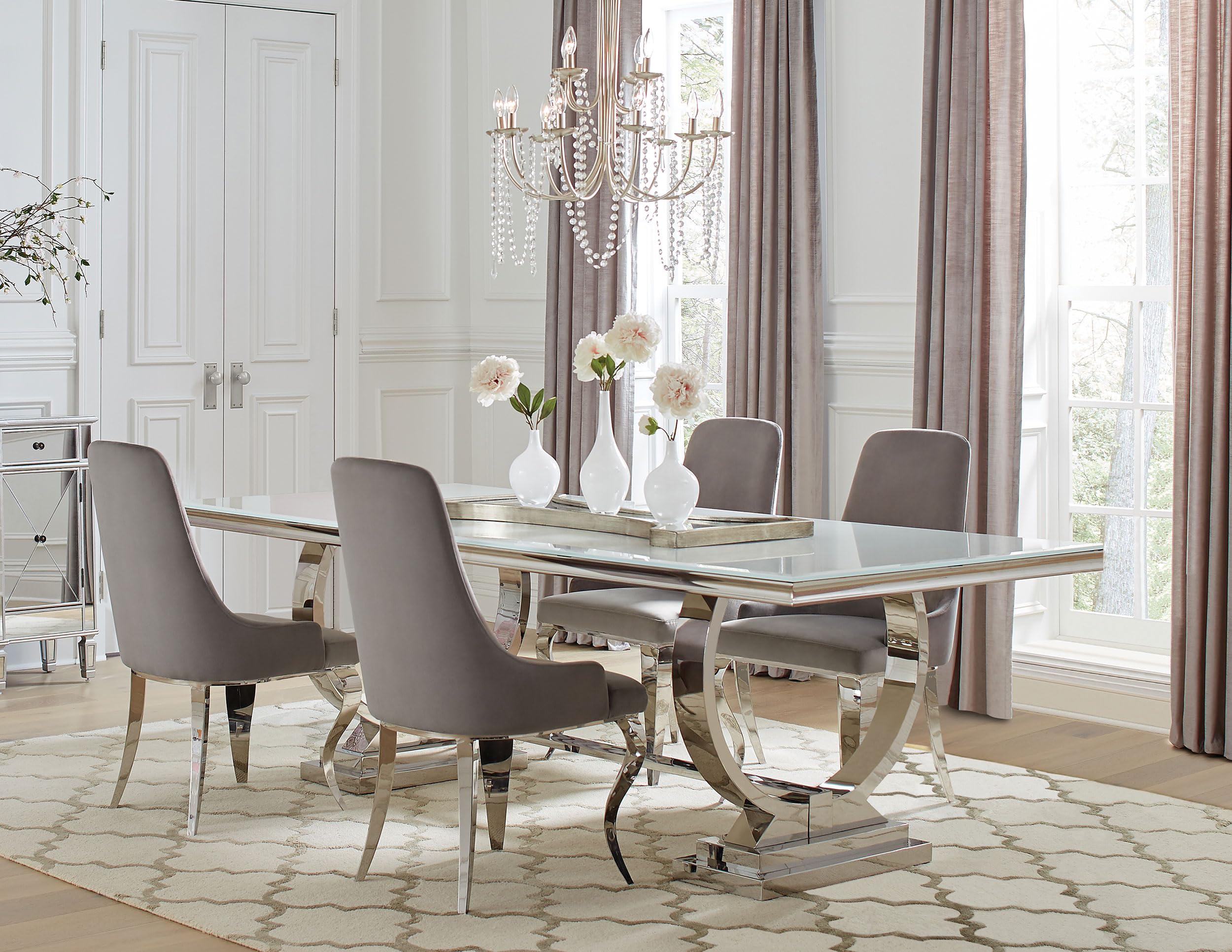 Coaster Home Furnishings Antoine 5-Piece Rectangular Dining Set In Chrome And Grey