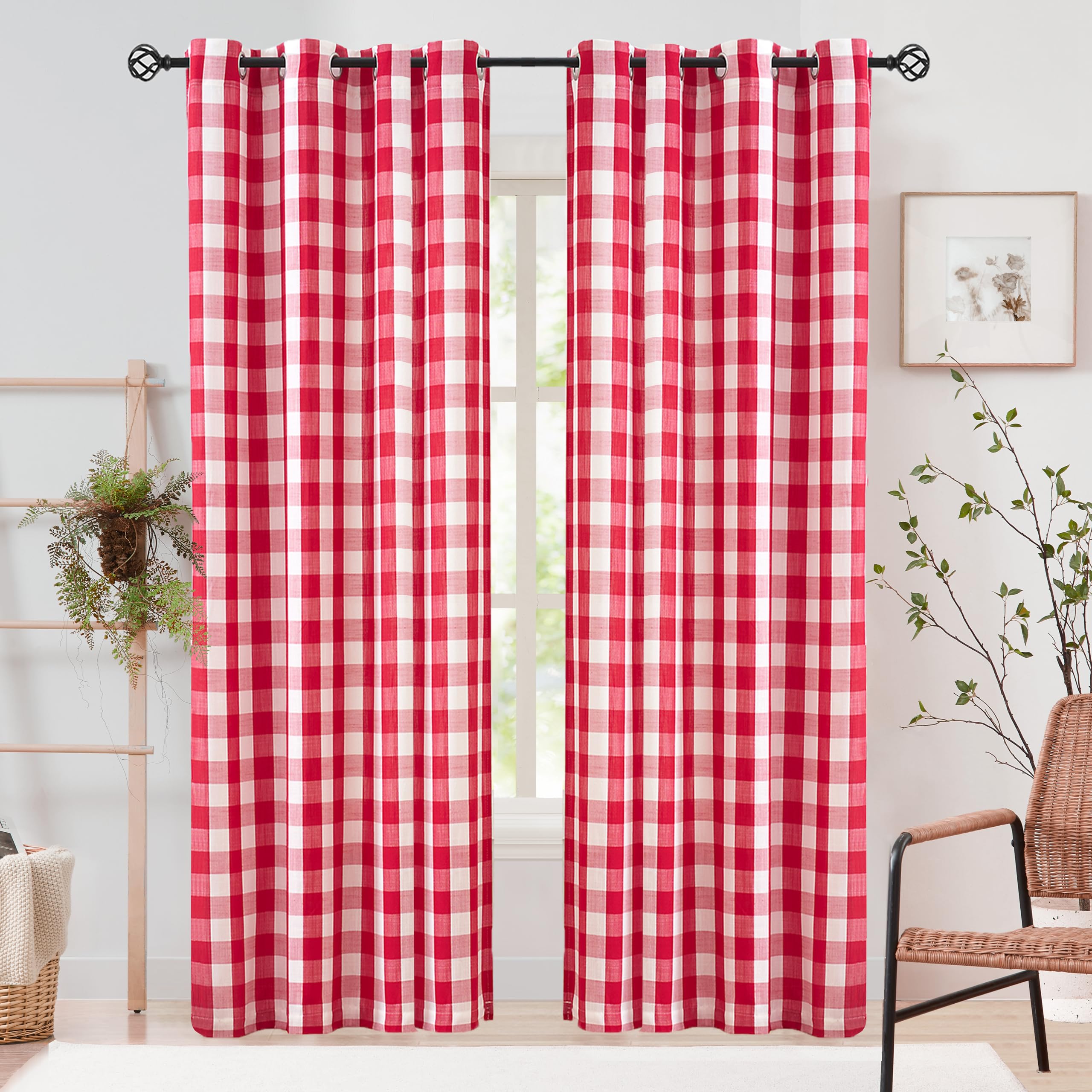 Jubilantex Buffalo Check Semi Sheer Curtain Panels Red White Gingham Curtains Farmhouse Grommet Window Drapes For Living Room Be