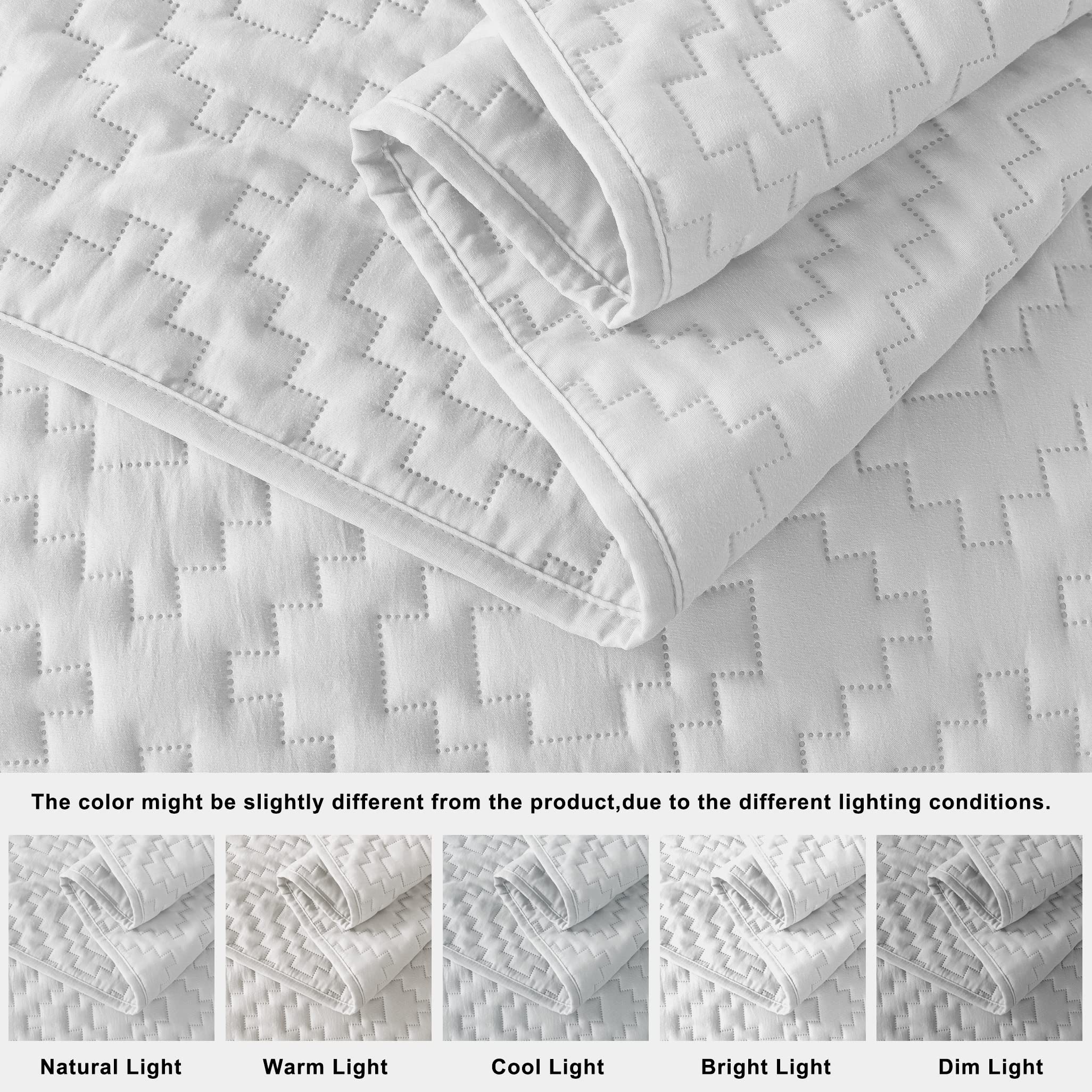 R.Share White Queen Size Quilt Bedding Sets With Pillow Shams, Boho Full Lightweight Soft Bedspread Coverlet, Quilted Blanket Th