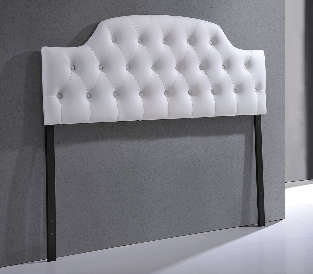 Baxton Studio Morris Modern and Contemporary Queen Size White Faux Leather Upholstered Button-Tufted Scalloped Headboard