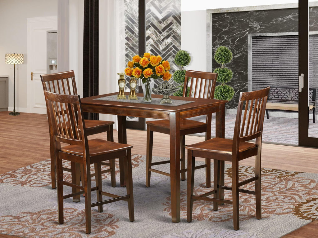 East West Furniture YAVN5-MAH-W 5 Piece Counter Height Dining Set Includes a Rectangle Dinette Table and 4 Kitchen Dining Chairs, 30x48 Inch, Mahogany