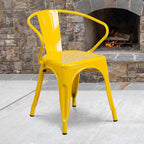 Flash Furniture Luna Commercial Grade Yellow Metal Indoor-Outdoor Chair with Arms