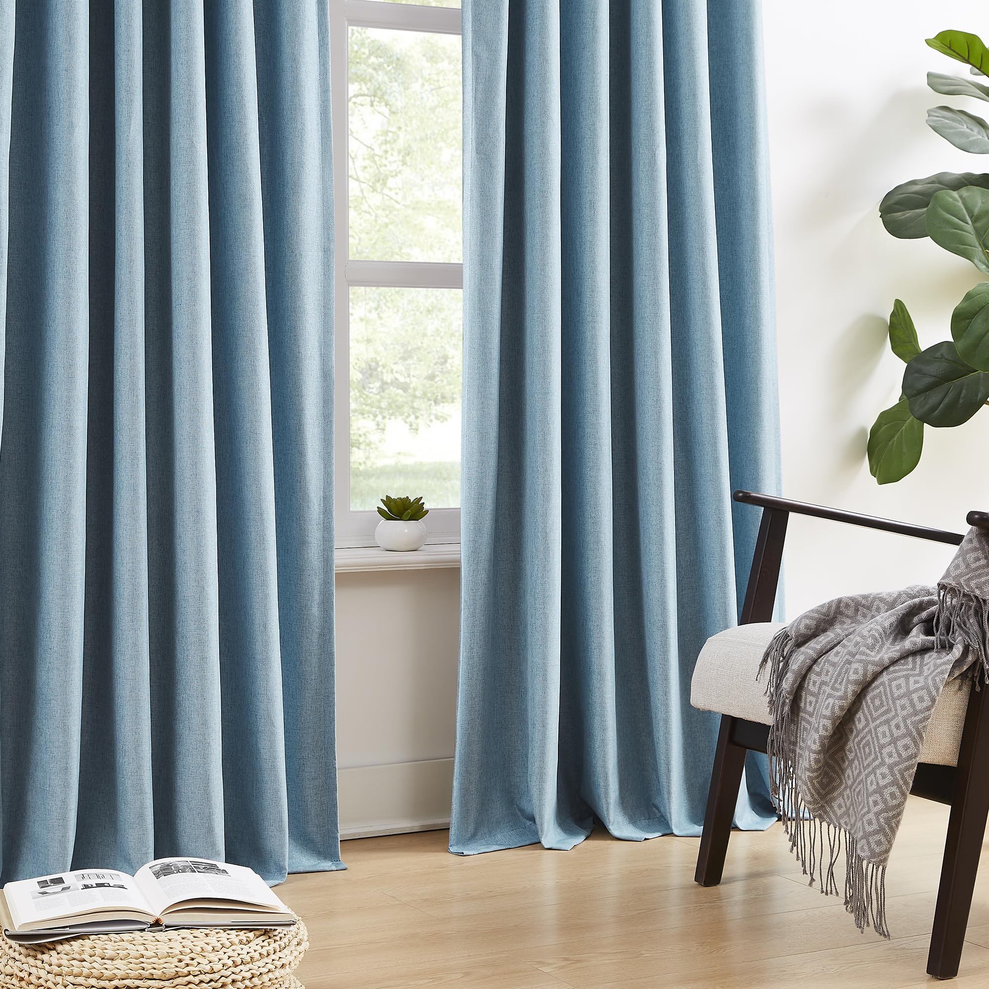 Dualife Slate Blue Blackout Curtains 96 Inch Long 2 Panels Set Pinch Pleat Drapes For Living Room Bedroom Nursery Thermal Insula