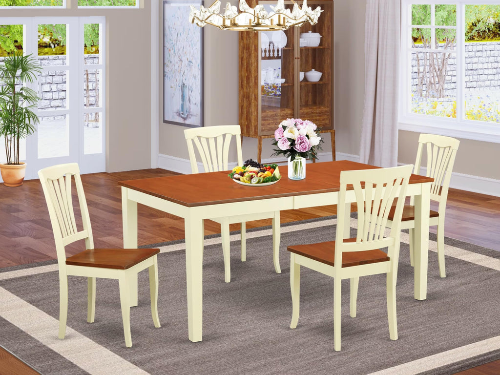 East West Furniture NIAV5-WHI-W 5 Piece Dinette Set for 4 Includes a Rectangle Dining Room Table with Butterfly Leaf and 4 Kitchen Dining Chairs, 36x66 Inch, Buttermilk & Cherry