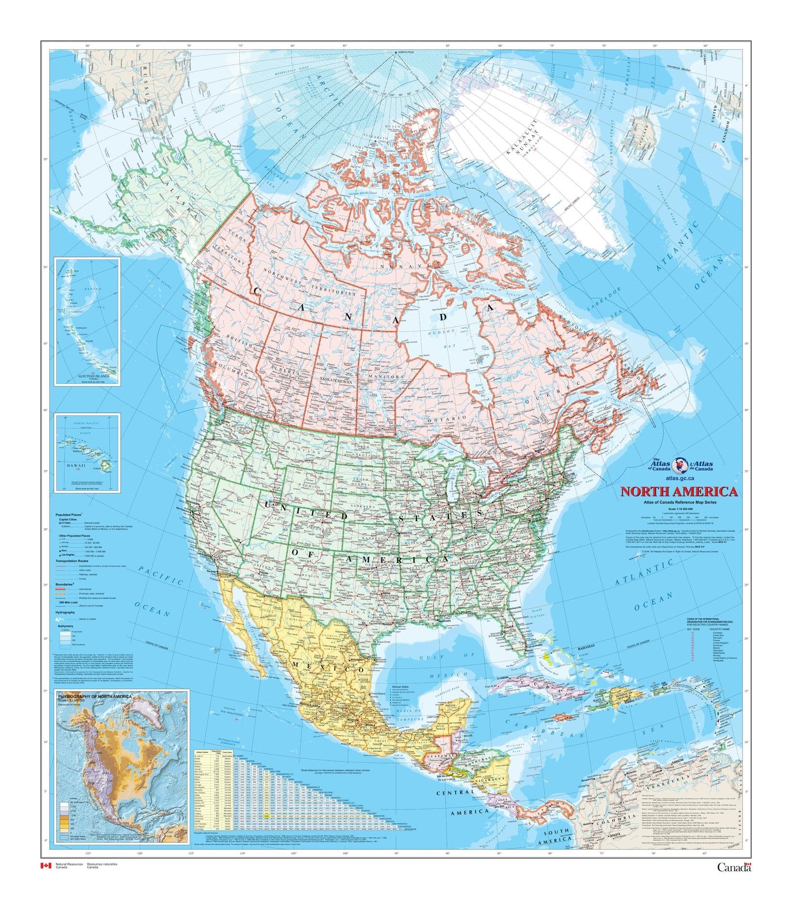 North America Wall Map - Atlas Of Canada - 34' X 39' Laminated