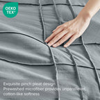 Comfort Spaces Blue/Grey Queen Size Duvet Cover Set - 3 Pieces Pintuck Pleated Duvet Cover Queen, All Season Lightweight, Extra Softness Pre-Washed Microfiber Queen Bedding Cover Shams, Queen