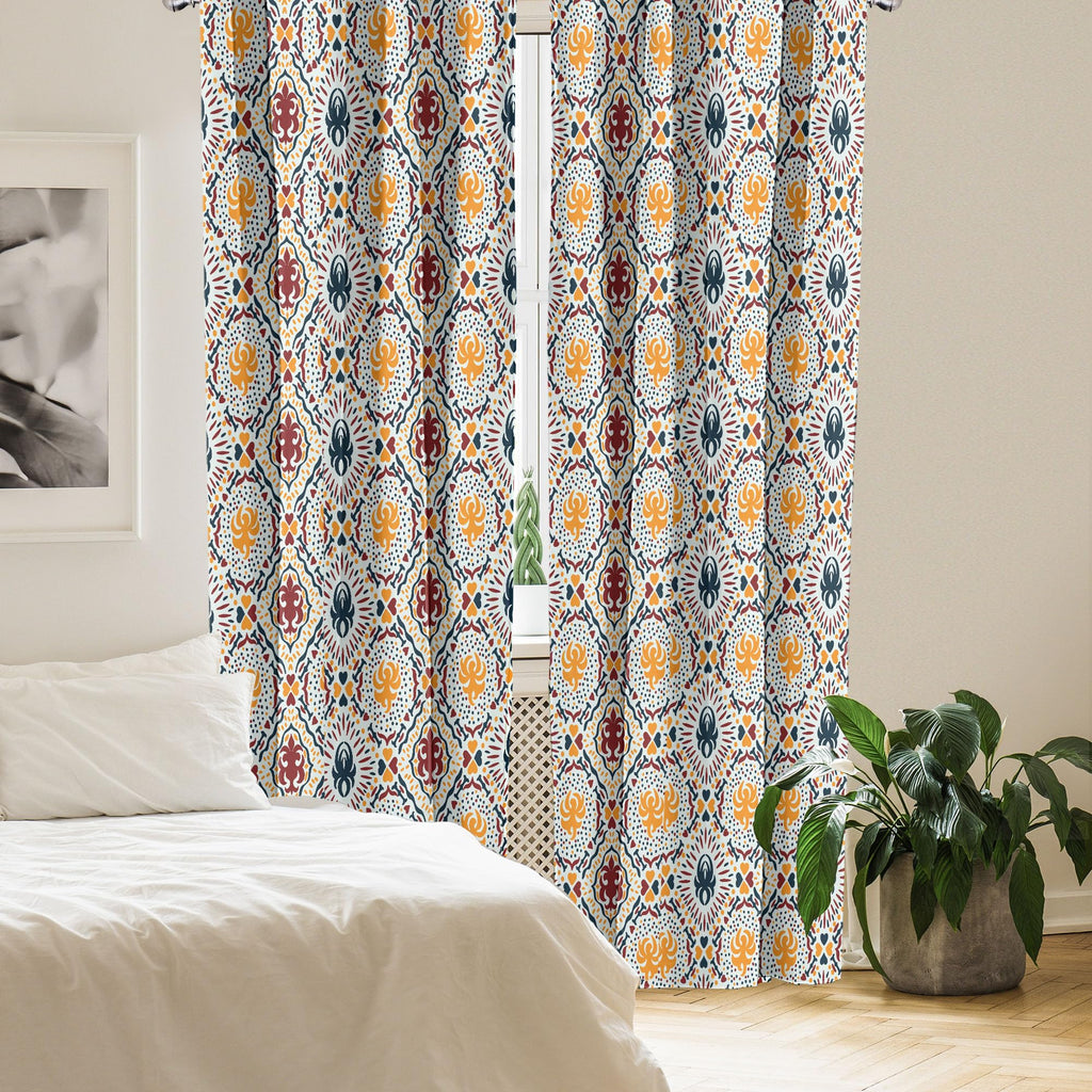Ambesonne Boho Window Curtains Pack Of 2, Chevrons Strips And Dots With Hearts Vintage Like Print, Lightweight Set With Rod Pock