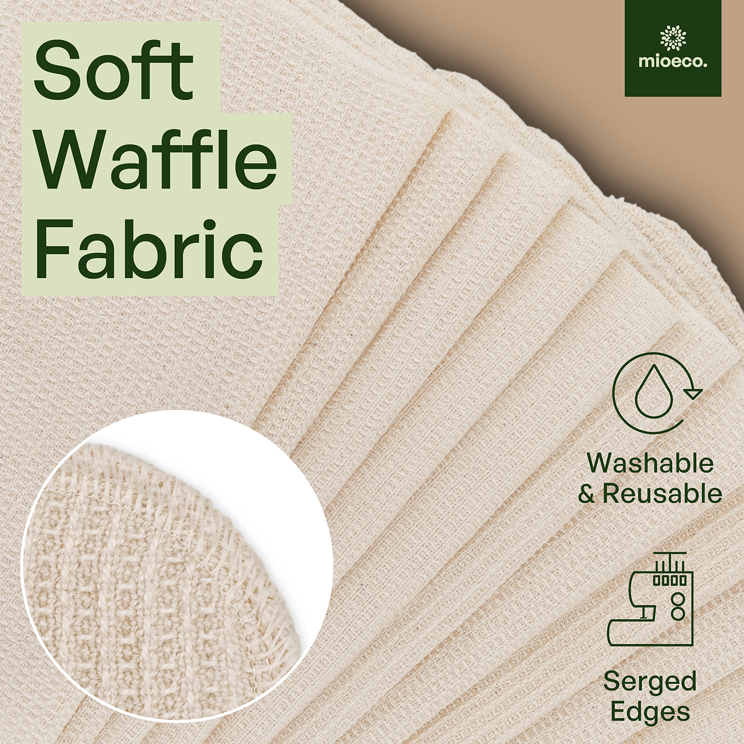 Mioeco 10 Pack Kitchen Paper Towels Washable - Super Absorbent Natural Paper Towels - Natural Cotton - Reusable, Paperless Kitch