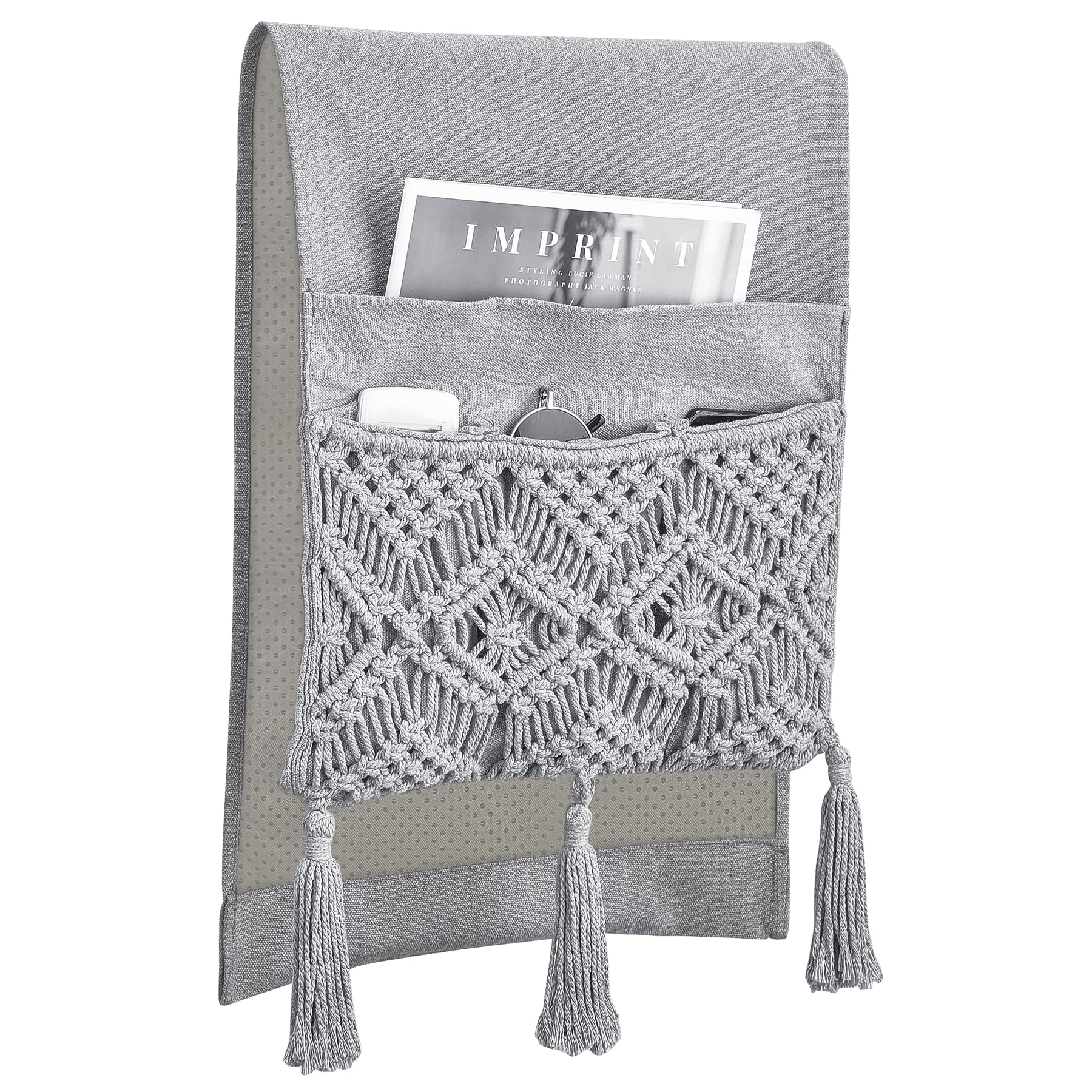 Mkono Macrame Sofa Armrest Organizer Remote Control Holder Magazine Storage Basket Bed Couch Chair Arm Bedside Caddy For Tv Remo