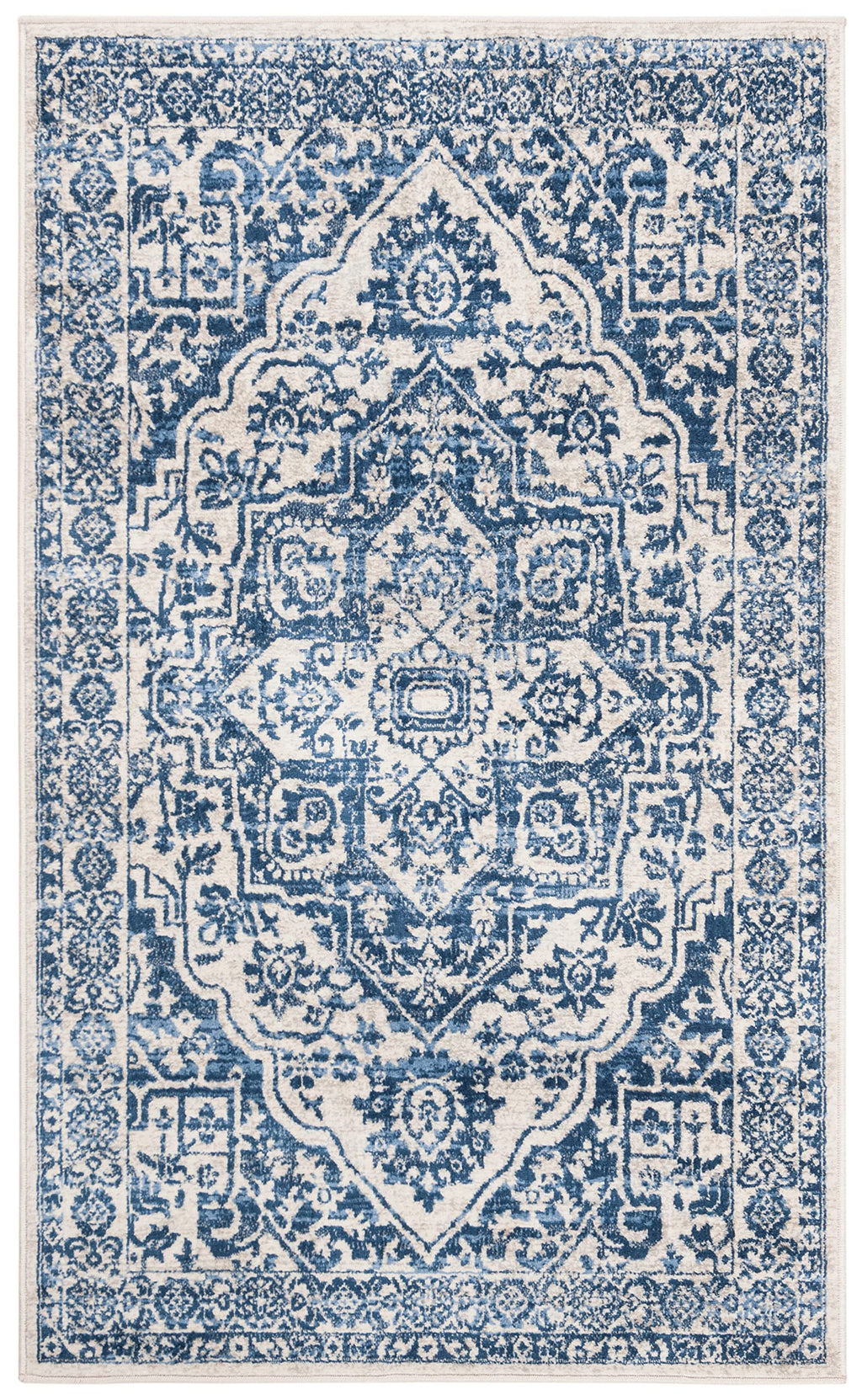 SAFAVIEH Brentwood Collection Accent Rug - 2' x 4', Navy & Light Grey, Medallion Distressed Design, Non-Shedding & Easy Care, Id