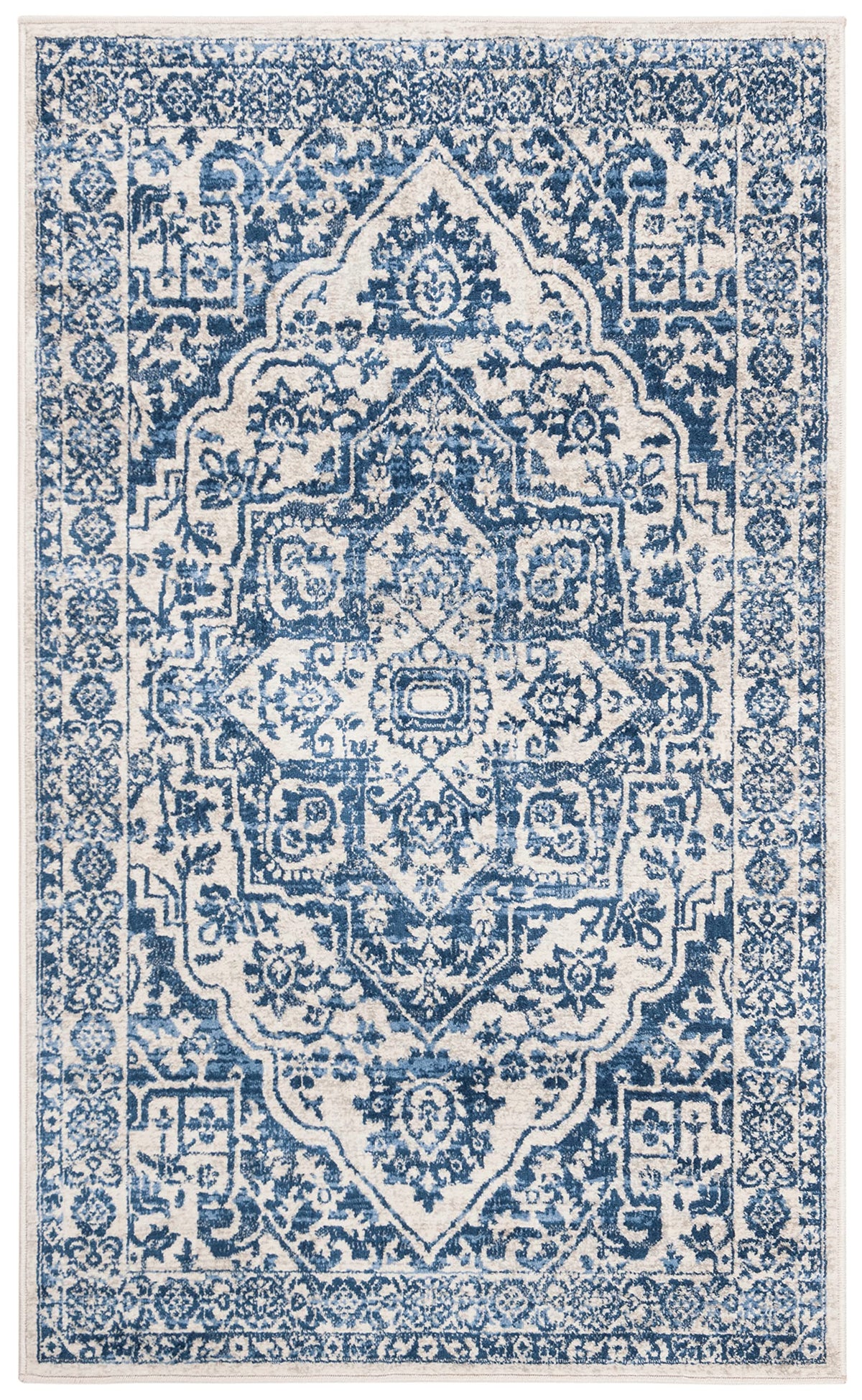 SAFAVIEH Brentwood Collection Accent Rug - 2' x 4', Navy & Light Grey, Medallion Distressed Design, Non-Shedding & Easy Care, Id