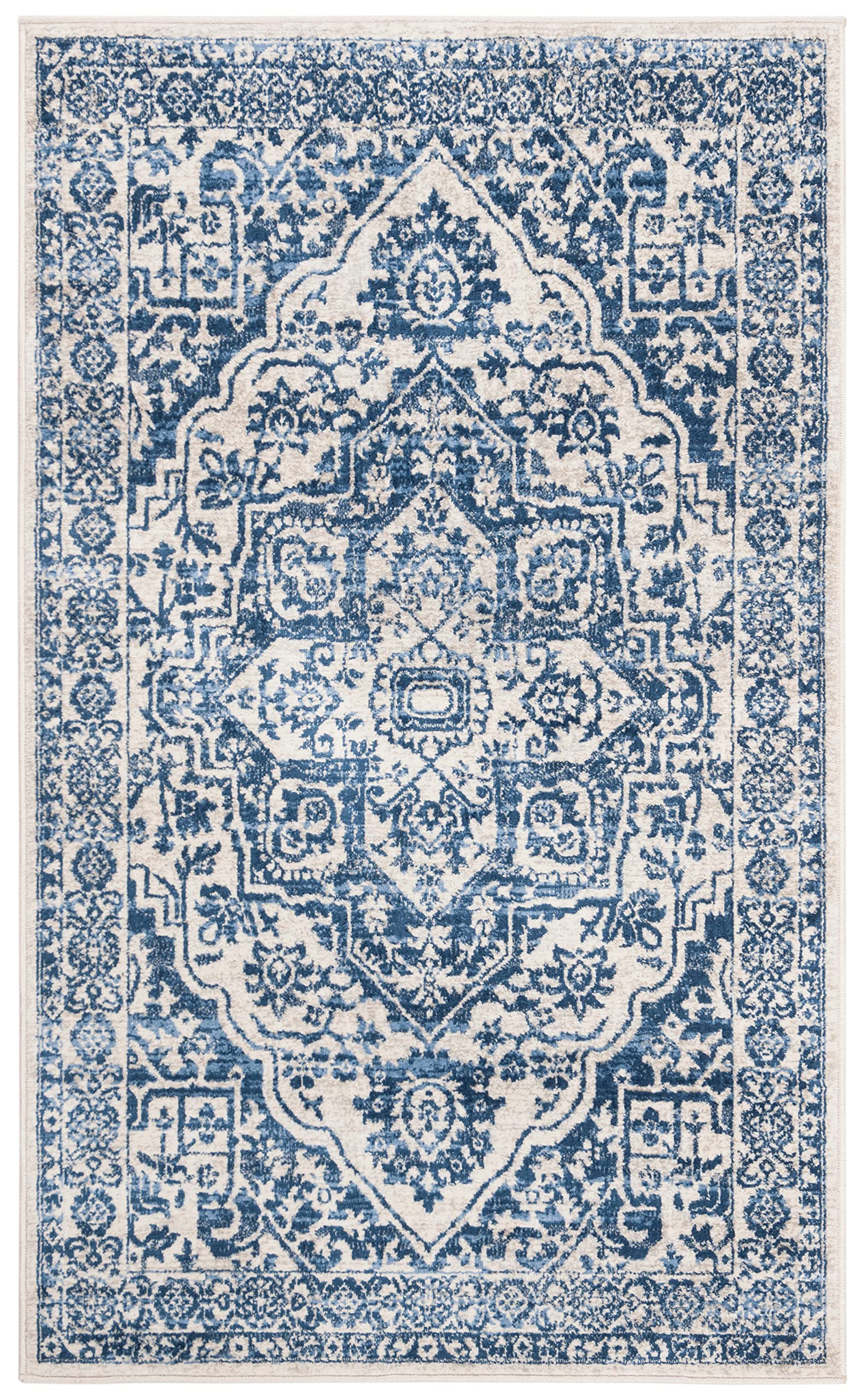 SAFAVIEH Brentwood Collection Accent Rug - 2' x 4', Navy & Light Grey, Medallion Distressed Design, Non-Shedding & Easy Care, Id