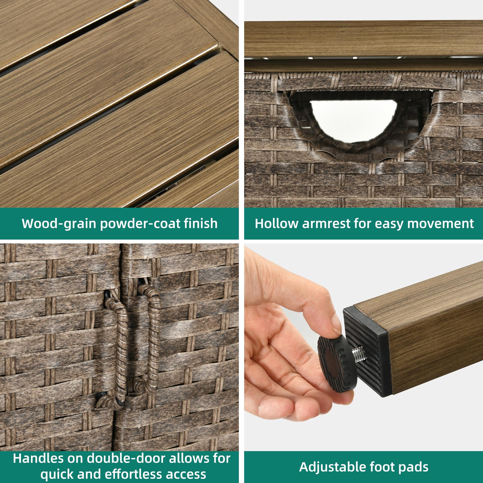 Yitahome Outdoor Storage Cabinet, Patio Bar Table With Two Doors And Shelves, Weatherproof Wicker Storage Console Table For Outdoor Cushions, Pool Toys And Garden Potting - Brown