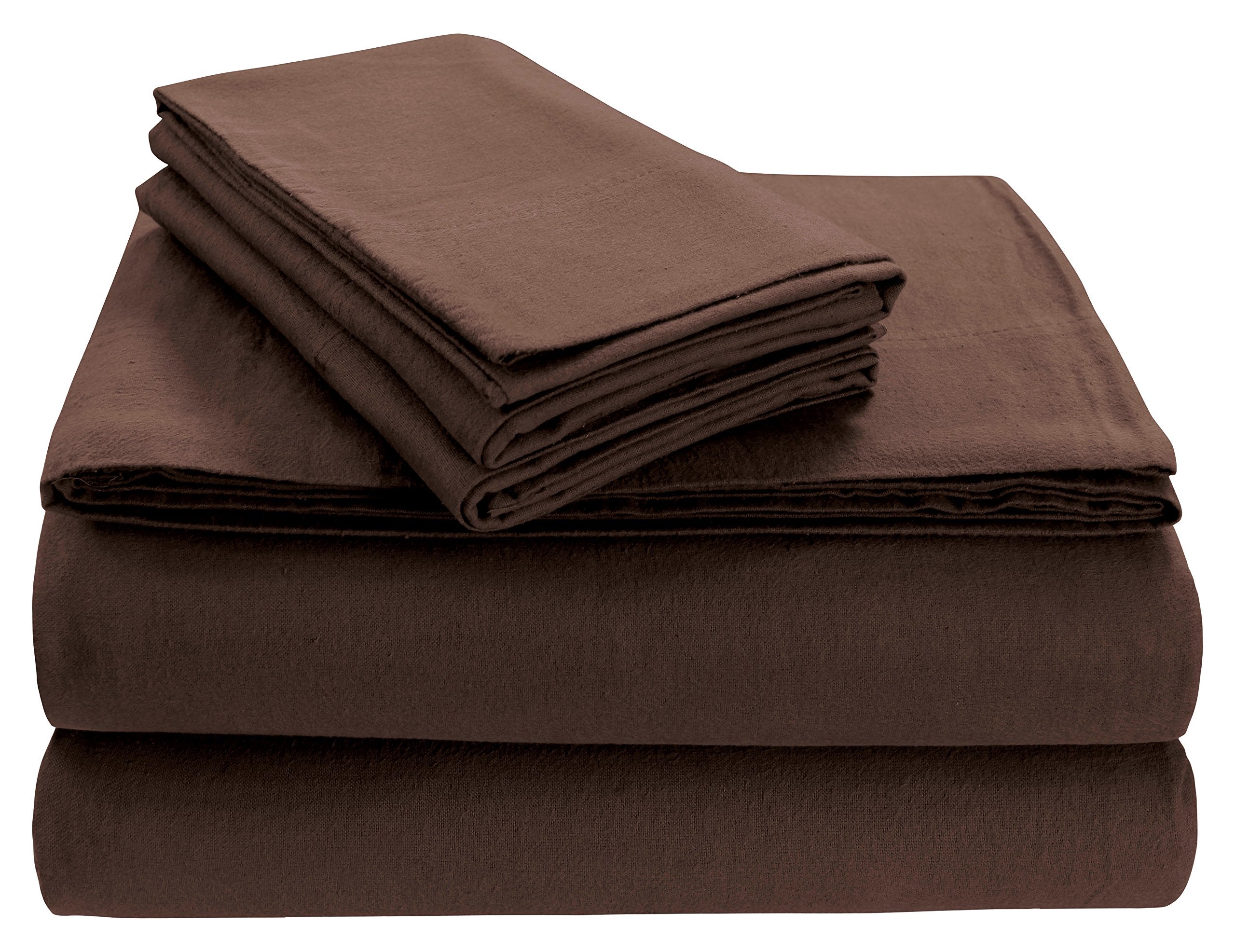 Tribeca Living Solfl170Sskich Solid 5-Ounce Flannel Extra Deep Pocket Sheet Set King Chocolate