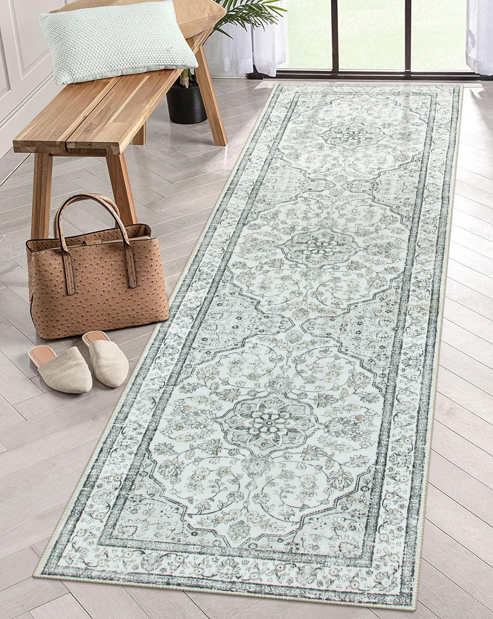 Lahome Oriental Washable Runner Rug,2.5x8 Boho Kitchen Runner Rug Non-Slip,Low-Pile Rubberback Hallway Runner Rug Entry Runner,T