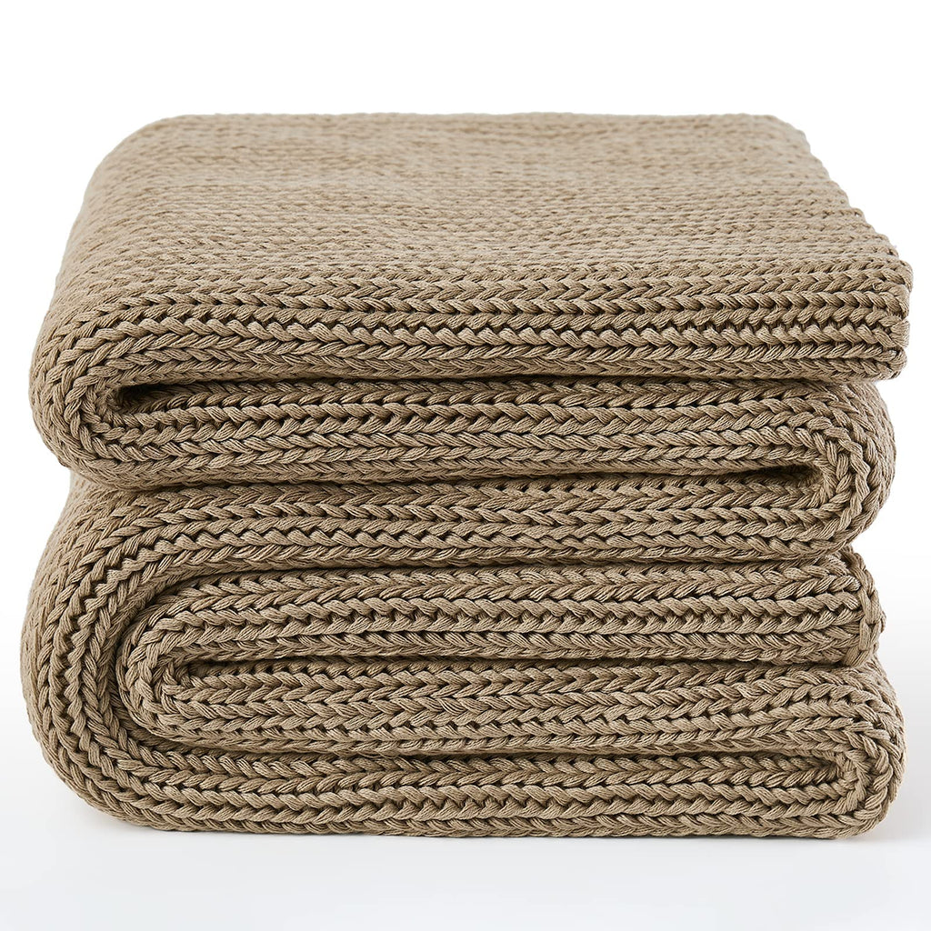 Guohaoi Knitted Weighted Blanket(Beige 50''x60'' 5lbs),Home D  cor Cooling Throw Blanket for Hot Sleepers,Hand Made Chunky Knit 