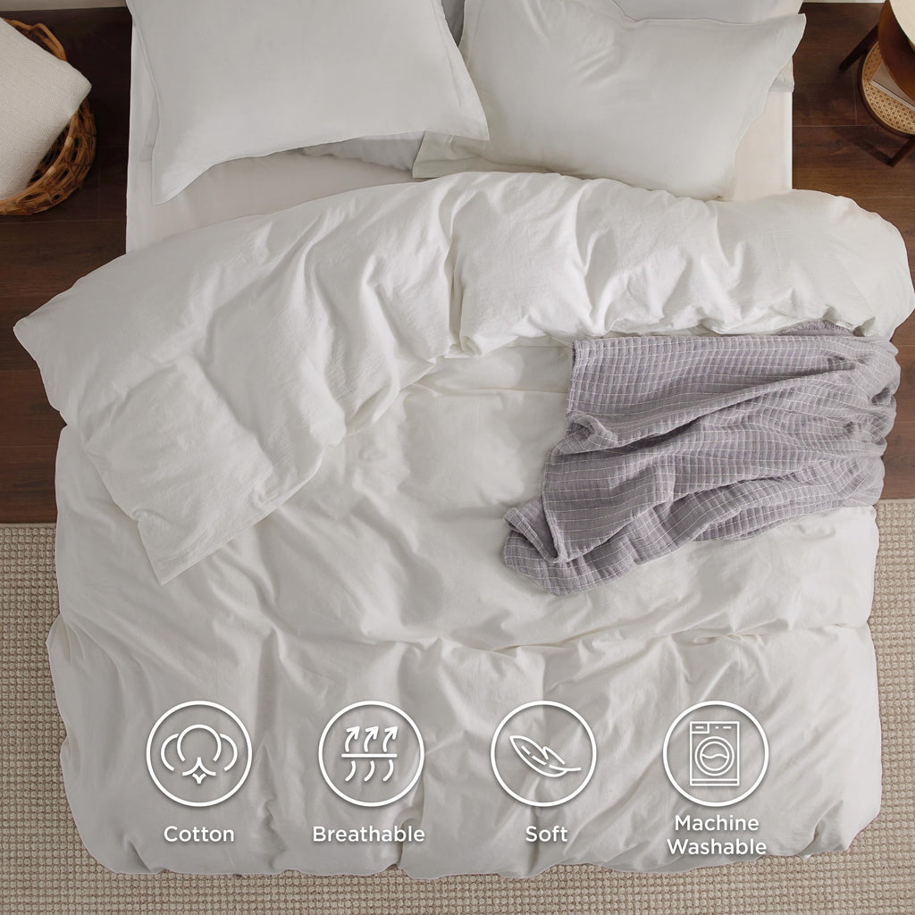 Bedsure 100% Washed Cotton Duvet Cover King Size - Forest Green Minimalist Cotton Duvet Cover Linen Like - Gentlesoft™ Plain Simple Bedding Set With 2 Pillow Shams (Forest Green, King, 104'X90')