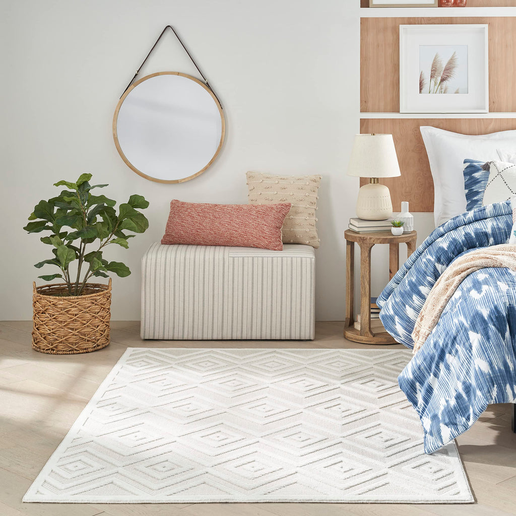 Nourison Versatile Indoor/Outdoor Ivory/White 6' X 9' Area -Rug, Easy -Cleaning, Non Shedding, Bed Room, Living Room, Dining Roo