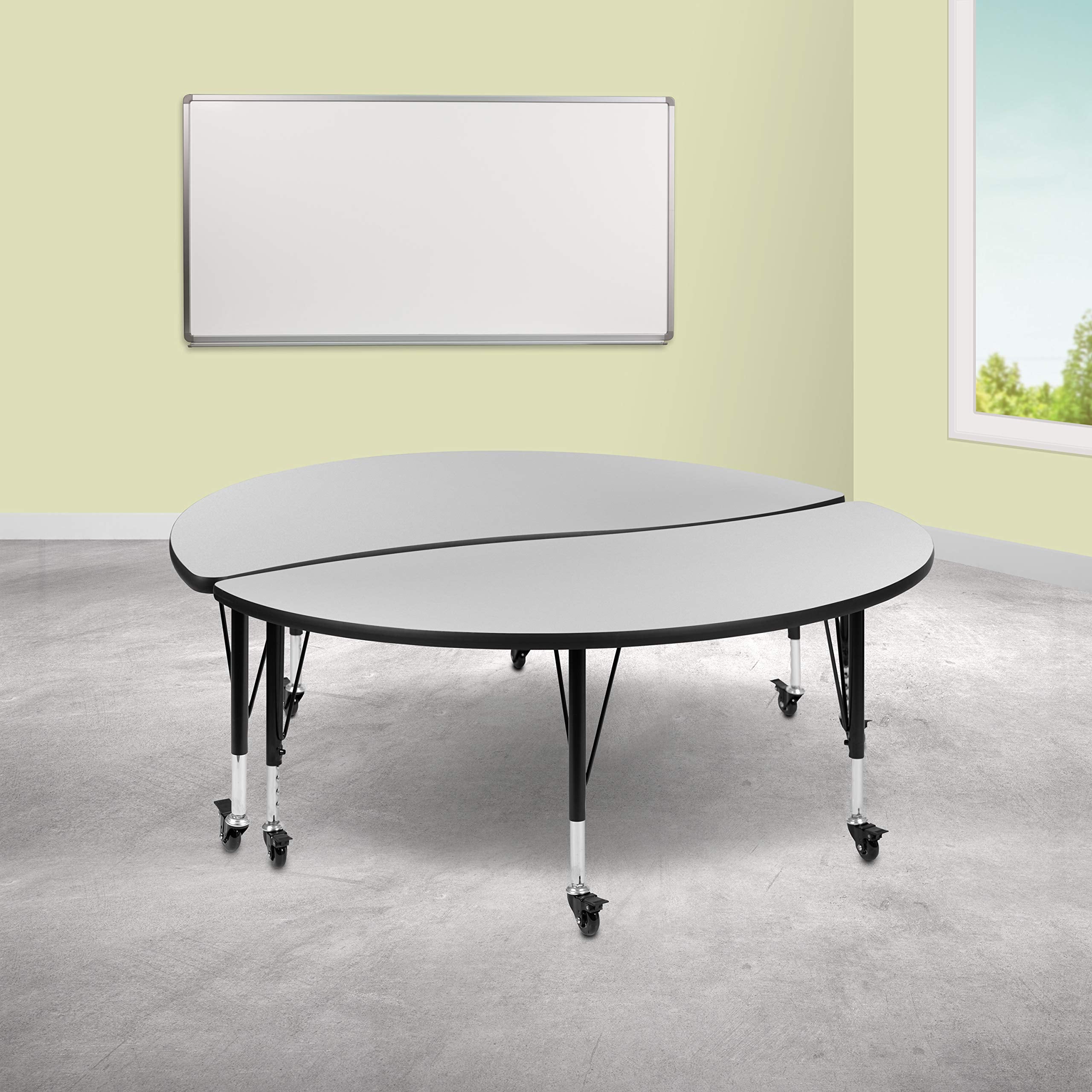 Flash Furniture 2 Piece Mobile 60" Circle Wave Collaborative Grey Thermal Laminate Adjustable Activity Table Set - Thumbnail 5