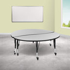 Flash Furniture 2 Piece Mobile 60" Circle Wave Collaborative Grey Thermal Laminate Kids Adjustable Activity Table Set