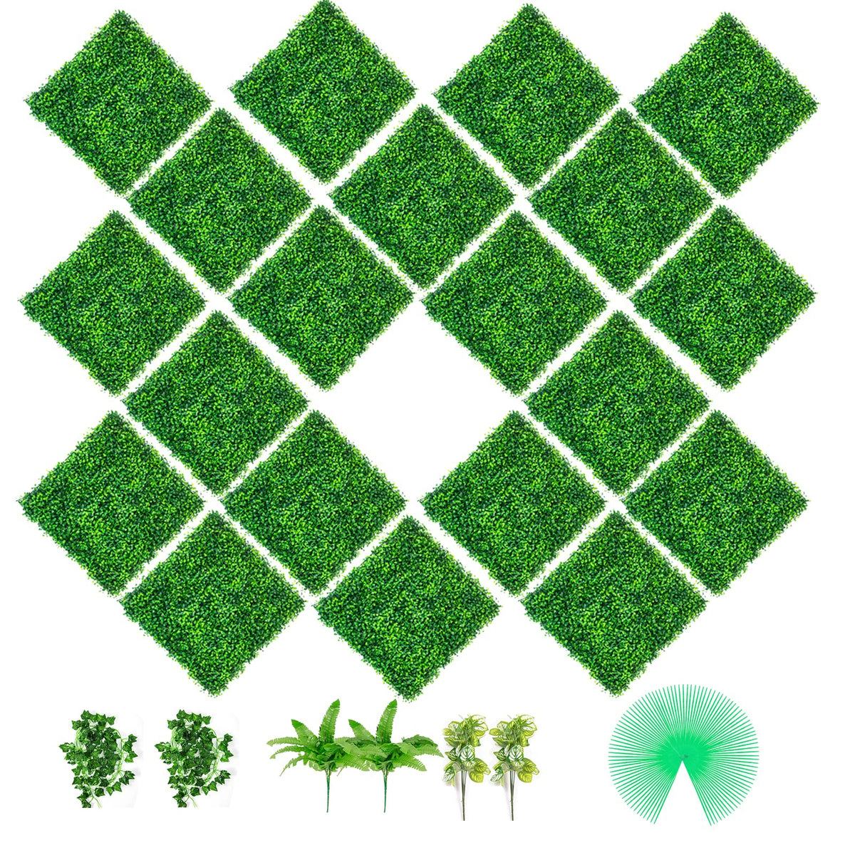 Vevor Artificial Boxwood Panels, 20 Pcs 20'X20' Boxwood Hedge Wall Panels, Pe Artificial Grass Backdrop Wall 1.6', Privacy He